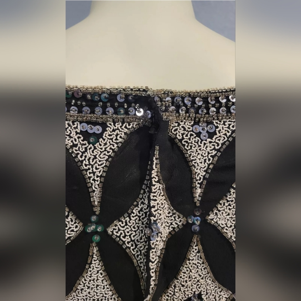 Vintage 100%PureSilk Mark & John by Gopal Dress M Sequins Beaded Long Maxi Gown - Picture 14 of 15
